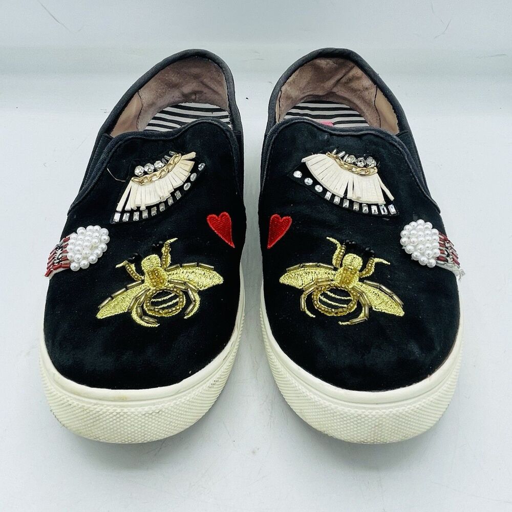 Betsey Johnson Coopers Embellished Slip On Black Sneakers Comfort Shoes 7.5 M